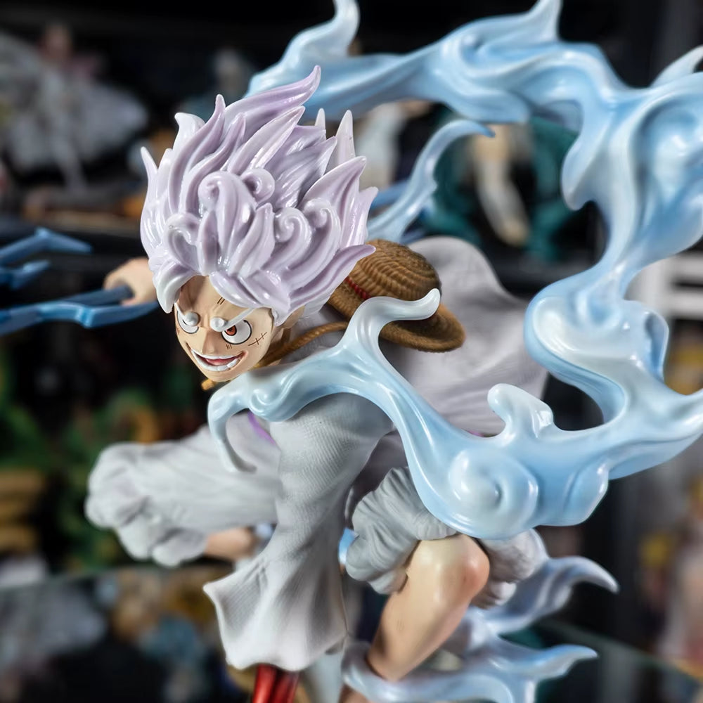 One Piece Anime Lightning Luffy Gear 5 Figurine Sun God Nikka Squatting Scene 19Cm PVC Action Figures Adult Model Toys for Boys