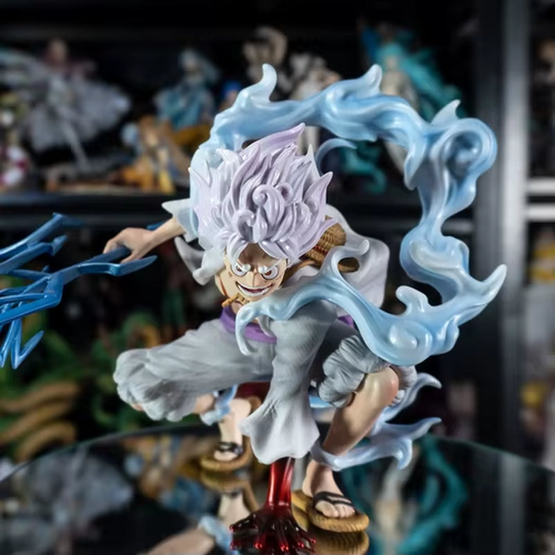 One Piece Anime Lightning Luffy Gear 5 Figurine Sun God Nikka Squatting Scene 19Cm PVC Action Figures Adult Model Toys for Boys