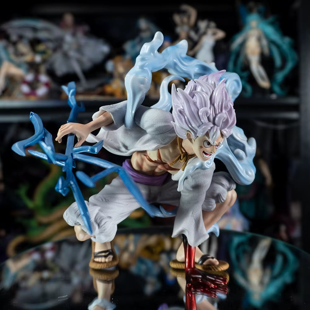 One Piece Anime Lightning Luffy Gear 5 Figurine Sun God Nikka Squatting Scene 19Cm PVC Action Figures Adult Model Toys for Boys