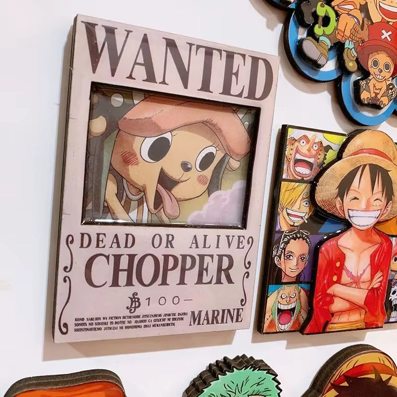 ONE PIECE Anime Magnet Refrigerator Magnetic Sticker Wooden Luffy Zoro Cartoon Home Kitchen Convenience Message Board Sticker