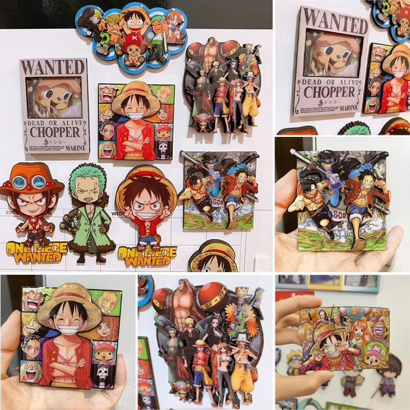 ONE PIECE Anime Magnet Refrigerator Magnetic Sticker Wooden Luffy Zoro Cartoon Home Kitchen Convenience Message Board Sticker