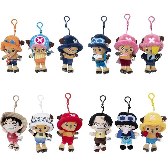 Original 12Cm One Piece Anime Plush Keychain Toys Luffy Chopper Sabo Ace Law Cartoon Soft Stuffed Cute Dolls Children Xmas Gift