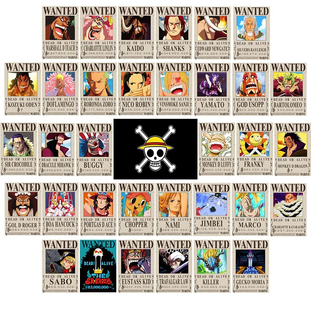Set of 35 Anime One Piece Wanted Poster Postcards Luffy Zoro Sanji Nami