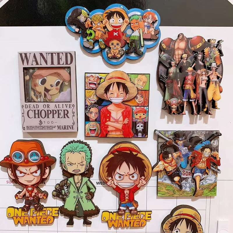 ONE PIECE Anime Magnet Refrigerator Magnetic Sticker Wooden Luffy Zoro Cartoon Home Kitchen Convenience Message Board Sticker
