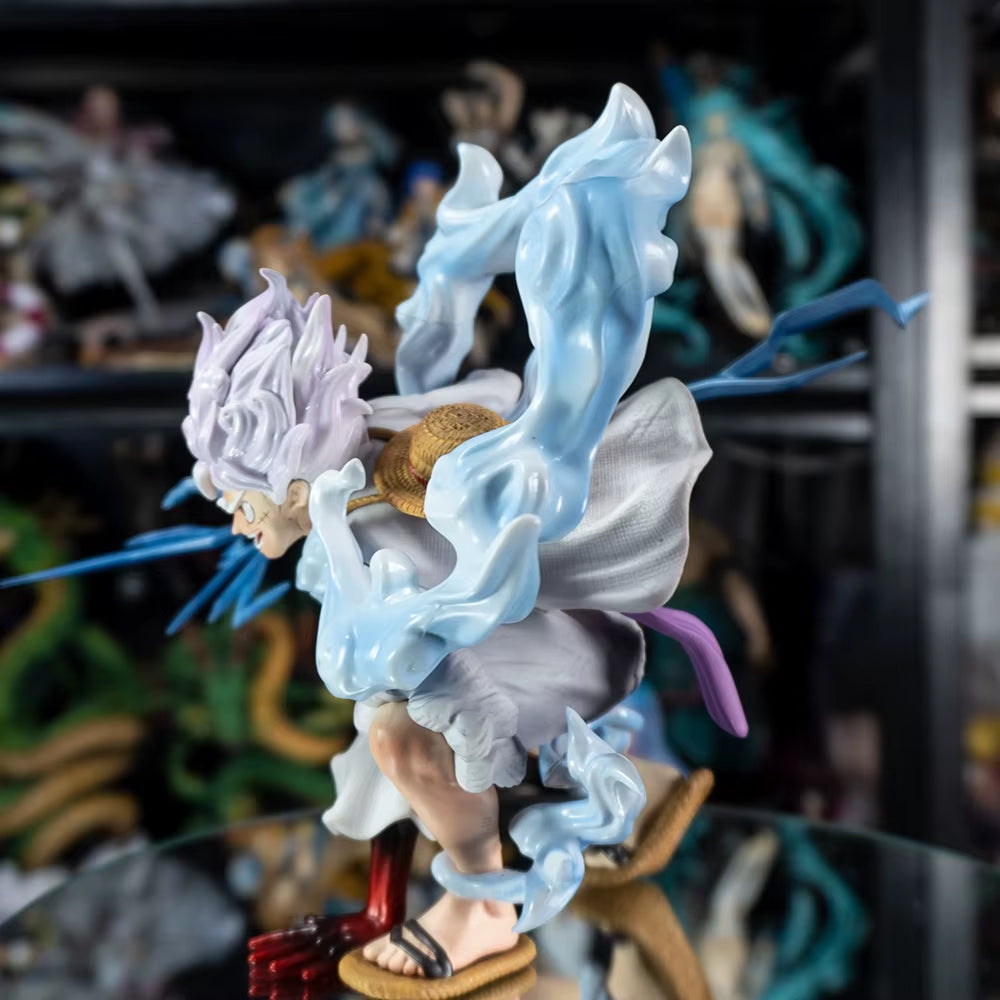 One Piece Anime Lightning Luffy Gear 5 Figurine Sun God Nikka Squatting Scene 19Cm PVC Action Figures Adult Model Toys for Boys